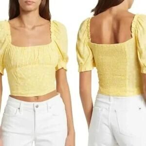SOPHIE RUE Crop Top NWT Yellow Puff Sleeve Smocking Size XS